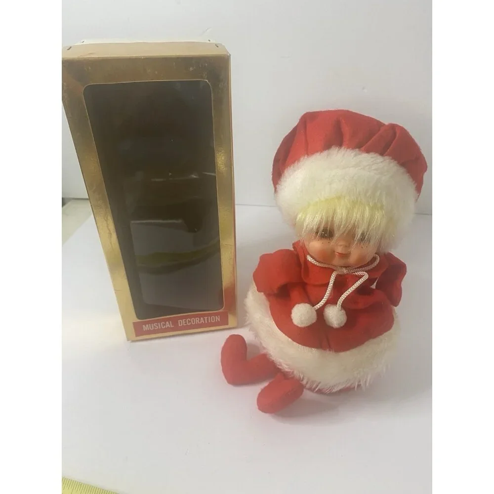 Vintage Christmas Wind‎ Up Musical Mrs Claus Pixie Shelf Sitter Japan Works